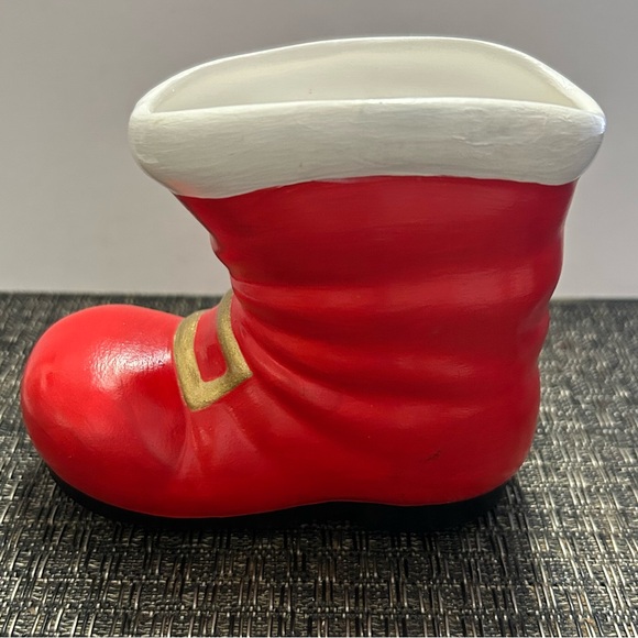 Vintage Santa Ceramic Boot Signed With Holly Vase Planter Holiday Decor 1982 - Picture 6 of 10